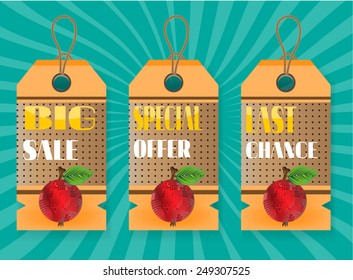 Three modern, isolated tags on blue background