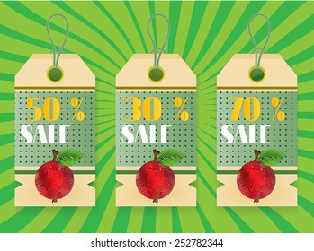 Three modern, isolated tags on green background