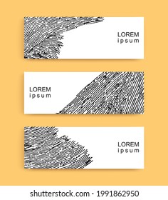 Three modern minimalist banners. Author's texture from strokes with a wide dry brush. Grunge style. Vector banners