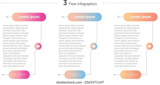 Three Modern rectangular elements placed in horizontal row. Concept of 3 steps of business development process. Simple infographic design template. Modern linear vector illustration for report.