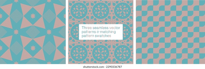 Three modern stylish and seamless patterns for designed items, interior patterns, wallpaper or tiles, graphic design, web elements and fabrics