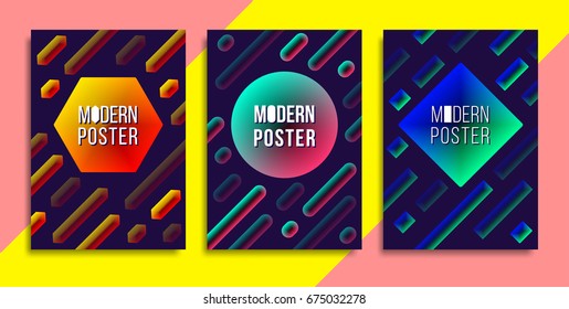Three modern summer poster with place for text.