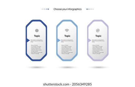 Three Modern Vector Infographic label design with three icons and three options or steps and Infographics for business concept and Can be used for presentations banner, workflow layout, process diagra