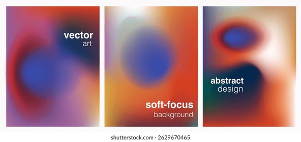 Three modern vector templates with smooth abstract gradient mesh backgrounds, featuring rich blends of blue, red, and yellow. Ideal for stylish presentations or digital design projects.