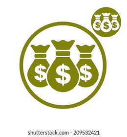 Three money bag vector simple single color icon isolated on white background, includes invert version for you to choose.