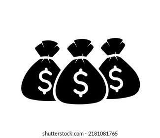 three money bags black filled vector icon on a white background, sacks with dollar sign