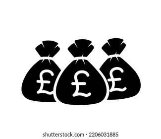 Three Money Bags Black Filled Vector Icon, Sacks With Pound Currency Sign
