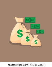 three money bags with three money dolars