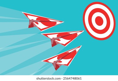 Three Money Paper Airplanes Flying to the Bullseye