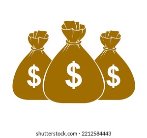 Tres bolsos de dinero vectores de bolsa de dinero icono o logotipo de ilustración simplista, tema de negocios y finanzas, premio de impuestos sobre la renta.