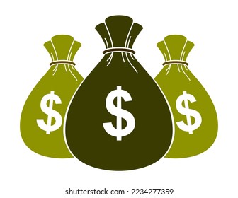 Tres bolsos de dinero vectores de bolsa de dinero icono o logotipo de ilustración simplista, tema de negocios y finanzas, premio de impuestos sobre la renta.