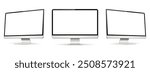 Three monitor with empty display, realistic set device screen mockup