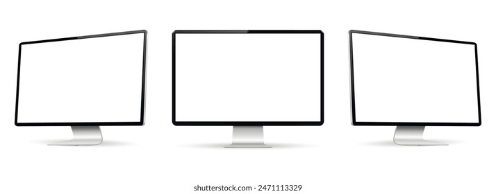 Three monitor with empty display, realistic set device screen mockup