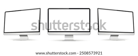 Three monitor with empty display, realistic set device screen mockup