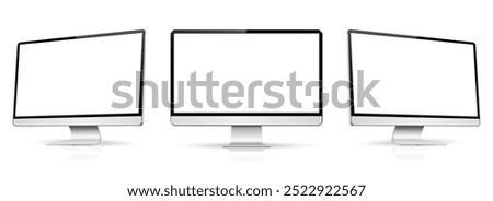 Three monitor with empty display, realistic set device screen mockup