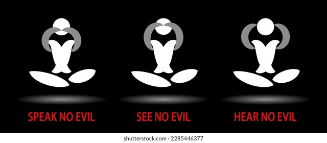 Three monkey  Speak no Evil  See no Evil  Hear no Evil  Emoji icon set  Black background  Vector illustration