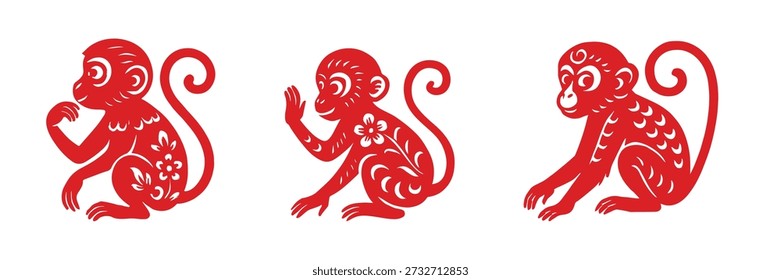 Corte de papel chinês de três macacos