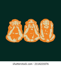 three monkeys.see no evil,hear no evil,speak no evil.vector illustration.modern design perfect for poster,banner,t shirt,web design,and different uses