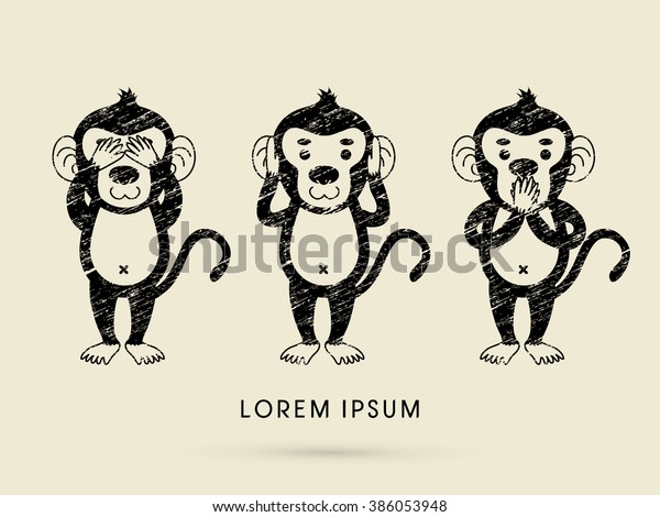 Three Monkeys See No Evil Hear Stock Vector (Royalty Free) 386053948