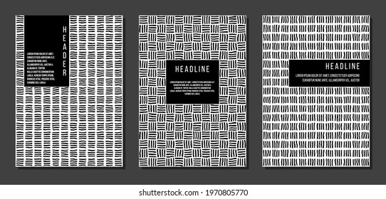 three monochrome modern brochure or notepad covers set in minimalism stile