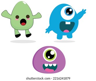 three monster kawaii character commic
