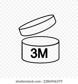 Three month PAO icon. Period after opening sign. Jar with open lid and 3M marking. Product freshness time. Cosmetic, shampoo, makeup validity label on transparent background. Vector illustration 