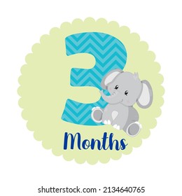 Tres meses de edad - tarjeta de bebé hito. Diseño bonito con una pequeña ilustración elefante.