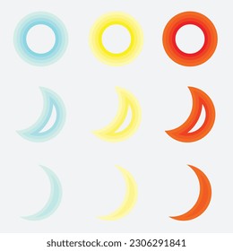 three moon clipart designs with three different colors