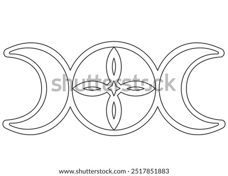 Three moons waxing moon, full moon with celtic symbol and waning moon - vector linear picture for coloring. Outline. Moon phases mystical magic symbol.