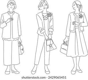 Three mothers wearing suits for entrance and graduation ceremonies