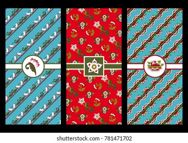 Three motifs inspired by Chinese ornaments on the theme of flowers.
All patterns have a transparent background and can be superimposed on a background of different colors. Plus a label for each theme.