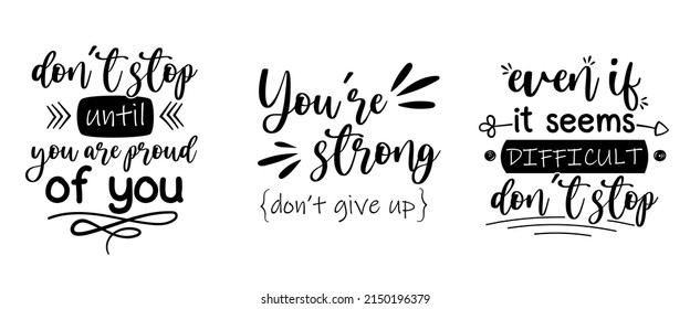 Three motivational lettering. Fully editable and easy customization.