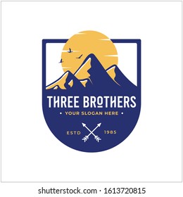 three mountain design, vintage mountain adventure badge template