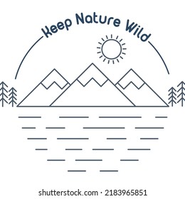 Three Mountain With The Sun Line Art
