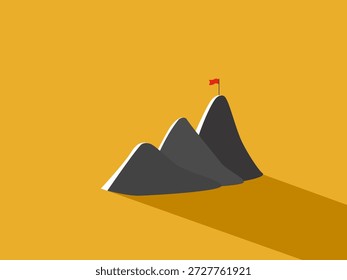 Tres montañas con una bandera en la cima de la última.