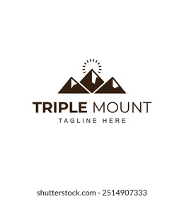 Logo de tres montañas para negocios y marca, logotipo de camping