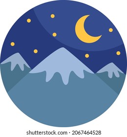 Three mountains at night, illustration, vector, on a white background.