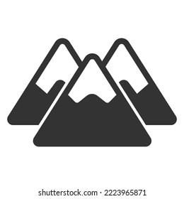 Three mountains with snow on their tops - icon, illustration on white background, glyph style