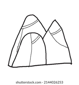 Three mountains with stripes. Doodle. Illustration for print, packaging, linens, postcards.