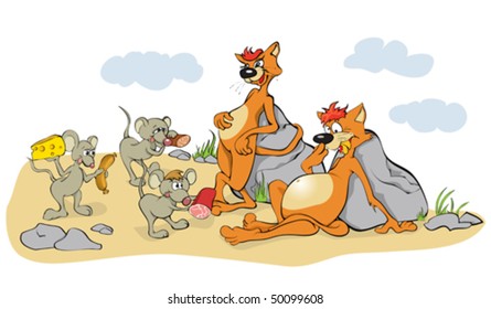 Three mouse serves two cats