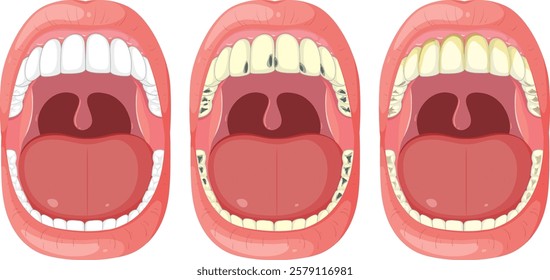 Three mouths showing different dental health stages