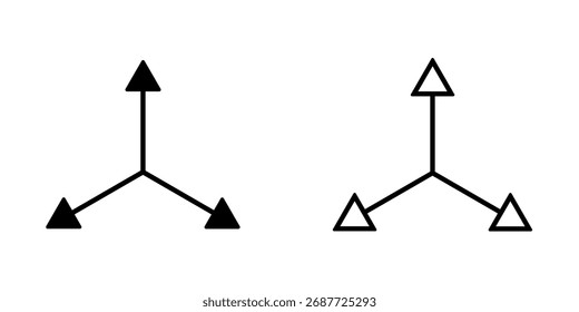 Iconos de tres flechas de movimiento. Relleno y contorno