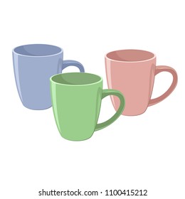 Three mugs isolated on white background