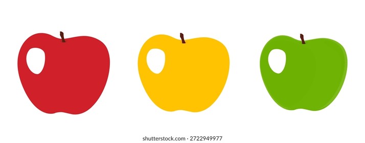 Tres manzanas multicolores sobre un fondo aislado.