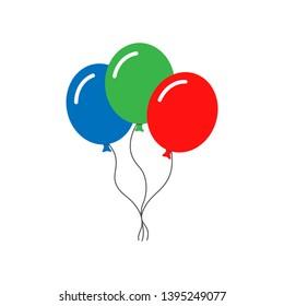 Three multicolored balloons sign. Isolated icon balloons on white background. Vector illustration