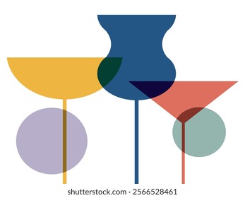 Three multi-colored cocktails on a white background. Alcoholic drinks. Vector illustration