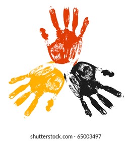 Three multicolored palms on a white background