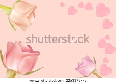Three multi-colored roses on a light background with copy space. Concept for valentine's day, birthday, mother's day, women's day. Universal holiday background. Vector image