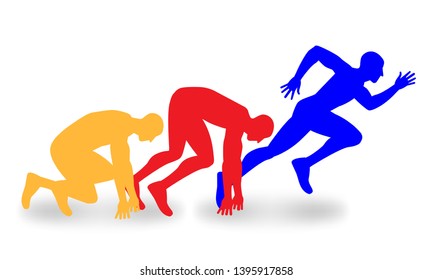 Three multicolored silhouette of starting runners. vector illustration - eps 10