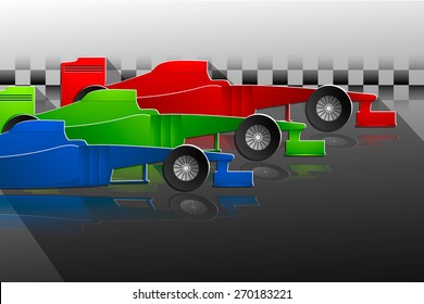 three multicolored sports racing car background. Vector
